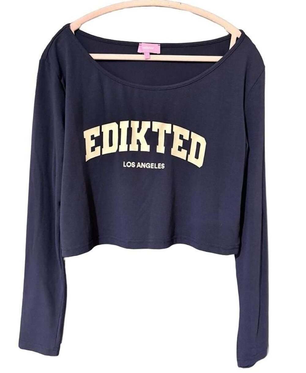 Edikted Los Angeles Crop Top Size S Navy Long Sleeve